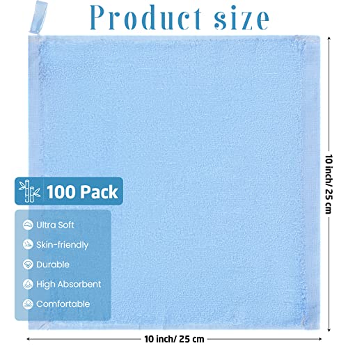 100 Pcs Bamboo Washcloths Towel Bulk 10 x 10 Inch Baby Wash Cloth for Bathroom Soft Quick Drying Bamboo Towels Face Towel for Washing Face Body Reusable Absorbent Washcloths