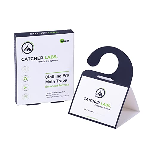 Catcher Labs Moth Traps for Clothes | Moth Traps with Pheromones | 6-Pack Non-Toxic Moth Killer | Spray & Repellent Alternative