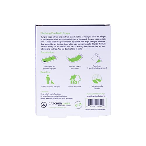 Catcher Labs Moth Traps for Clothes | Moth Traps with Pheromones | 6-Pack Non-Toxic Moth Killer | Spray & Repellent Alternative