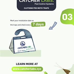 Catcher Labs Moth Traps for Clothes | Moth Traps with Pheromones | 6-Pack Non-Toxic Moth Killer | Spray & Repellent Alternative