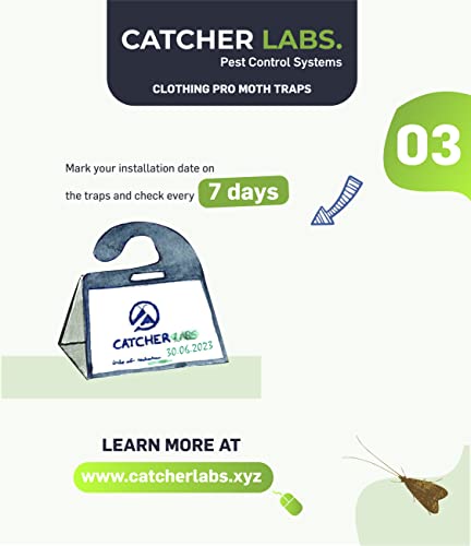 Catcher Labs Moth Traps for Clothes | Moth Traps with Pheromones | 6-Pack Non-Toxic Moth Killer | Spray & Repellent Alternative