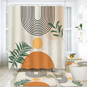 fzdhhy mid century shower curtain set boho shower curtain set with rugs,abstract bathroom decor accessories waterproof shower curtain for bathroom with mat