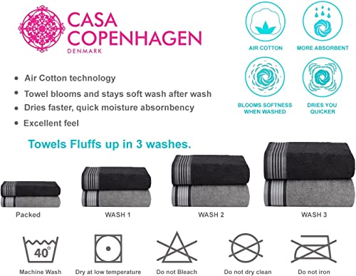 CASA COPENHAGEN, Designed in Denmark, 550 GSM, 12x12 Inches, Washcloths Towels, Set of 24 Towels, Super Soft and Absorbent, Egyptian Cotton Towels for Bathroom & Kitchen - Silver Grey and Dark Grey