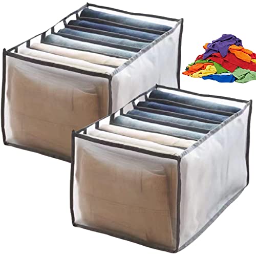 Wardrobe Clothes Organizer,Drawer Organizers for Clothing,Large Size,2Pack,7Grids,Grey