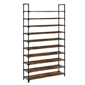 songmics 10-tier shoe rack, storage storage organizer, holds up to 50 pairs, metal frame, non-woven fabric, for living room, hallway, 39.4 x 11 x 68.9 inches, brown ulsr010x12