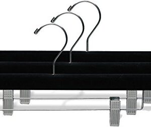 The Great American Hanger Company Black Velvet Pant Hanger w/Adjustable Cushion Clips, Box of 50 Flat Wood Bottom Hangers w/Chrome Swivel Hook for Jeans Slacks or Skirt