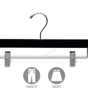 The Great American Hanger Company Black Velvet Pant Hanger w/Adjustable Cushion Clips, Box of 50 Flat Wood Bottom Hangers w/Chrome Swivel Hook for Jeans Slacks or Skirt