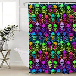 Halloween 4 PCS Shower Curtain Sets, Shower Curtains with Plastic Hooks, Anti-Skid Rugs, Toilet Lid Cover and Soft Bath Mat, for Bathroom Decor Set Colorful Skulls and Five-Pointed Stars Tiled