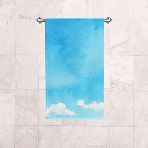 Hand Towel Watercolor Blue Sky Clouds Face Towel Set of 2 Fingertip Towel Kitchen Tea Bar Dish Cloths Absorbent Dry Shower Towel