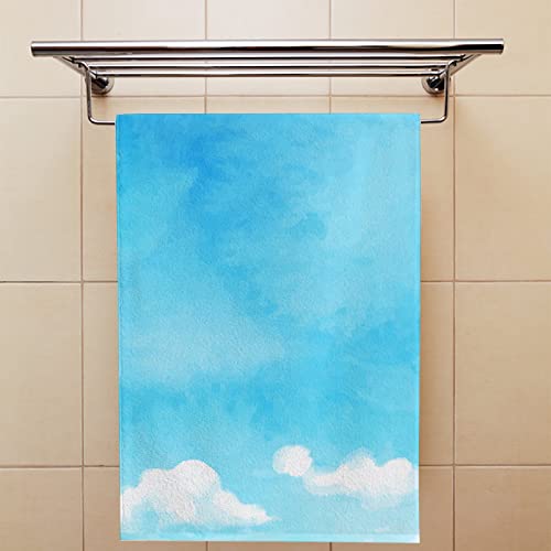 Hand Towel Watercolor Blue Sky Clouds Face Towel Set of 2 Fingertip Towel Kitchen Tea Bar Dish Cloths Absorbent Dry Shower Towel