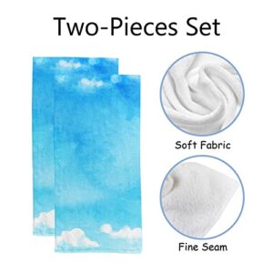 Hand Towel Watercolor Blue Sky Clouds Face Towel Set of 2 Fingertip Towel Kitchen Tea Bar Dish Cloths Absorbent Dry Shower Towel