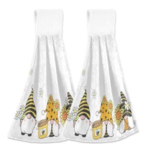 summer hanging kitchen towels gnomes hand towel flower 2pcs dish cloth tie towel absorbent oven stove washcloth with loop for bathroom home decorative