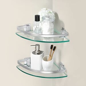 KES Glass Corner Shelf Bathroom, Corner Shower Shelf with Rail Wall Mount 2 Tier Sand Sprayed Silver Finish, A4120A-P2