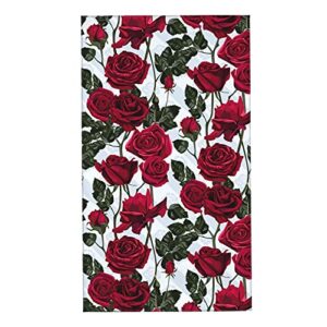 floral red roses small hand towel kitchen soft microfiber 27.5'' x 15.7'' multipurpose fancy flowers and leaves hand towel for bathroom