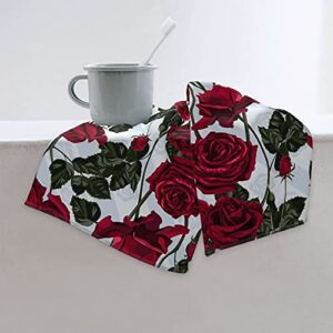 Floral Red Roses Small Hand Towel Kitchen Soft Microfiber 27.5'' X 15.7'' Multipurpose Fancy Flowers and Leaves Hand Towel for Bathroom