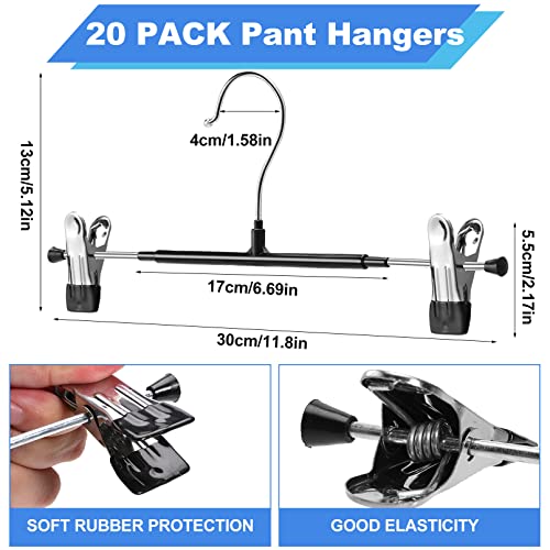 20Pack Pants Hangers,Skirt Hangers with Clips,Rubber Cover Metal Trouser Clip Hangers,Adjustable Clips Hangers,Heavy Duty Pants Skirt Hangers Ultra Thin Space Saving for Skirt Jeans Adult