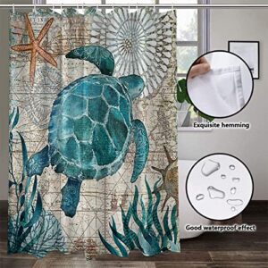 Jefuzh Sea Turtle Shower Curtain Sets with Non-Slip Rugs,Toilet Lid Cover Pad and Bath Mat,Bathroom Sets with Waterproof Durable Shower Curtains