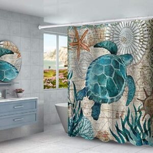 Jefuzh Sea Turtle Shower Curtain Sets with Non-Slip Rugs,Toilet Lid Cover Pad and Bath Mat,Bathroom Sets with Waterproof Durable Shower Curtains