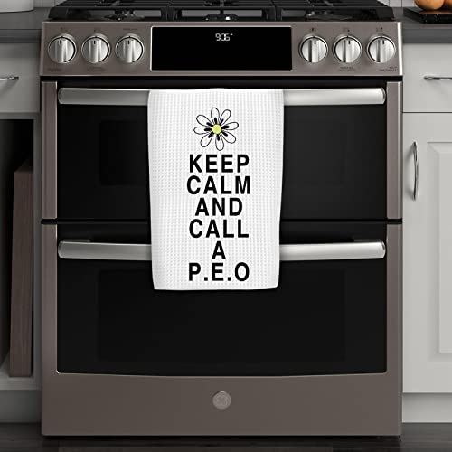 WCGXKO Sisterhood Tea Towel Keep Calm and Call a P.E.O. Printed Funny Kitchen Towel Dish Towel (Call A P.E.O)