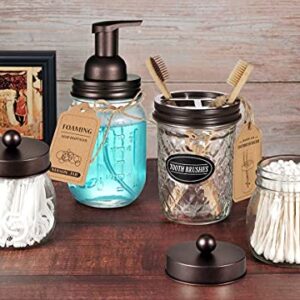 4pcs & 4pcs Bronze Mason Jar Bathroom Accessories Set - 2 Foaming Soap Dispenser& 2 Qtip Holder (regular mouth)&2 Cotton Swab Holder (wide mouth)&2 Toothbrush Holder-Rustic Farmhouse Decor Bathroom