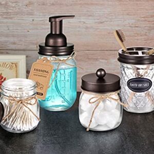 4pcs & 4pcs Bronze Mason Jar Bathroom Accessories Set - 2 Foaming Soap Dispenser& 2 Qtip Holder (regular mouth)&2 Cotton Swab Holder (wide mouth)&2 Toothbrush Holder-Rustic Farmhouse Decor Bathroom