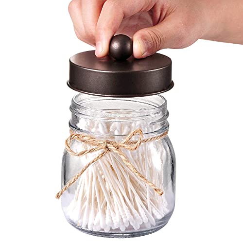 4pcs & 4pcs Bronze Mason Jar Bathroom Accessories Set - 2 Foaming Soap Dispenser& 2 Qtip Holder (regular mouth)&2 Cotton Swab Holder (wide mouth)&2 Toothbrush Holder-Rustic Farmhouse Decor Bathroom