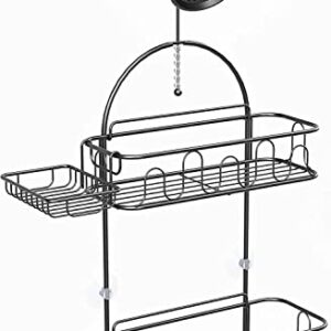 Glorystage Hanging Shower Head Caddy for Bathroom, Black Hanging Shower Shelf Organizer, Rustproof Stainless Steel Anti-Swing Storage Rack with Soap Holder and Hooks