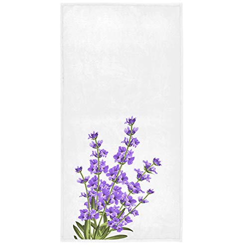 Naanle Beautiful Lavender Flower Print Elegant Soft Guest Hand Towels for Bathroom, Hotel, Gym and Spa (16 x 30 Inches,Violet White)