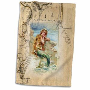 3d rose print of vintage map outer banks with mermaid twl_204851_1 towel, 15" x 22"