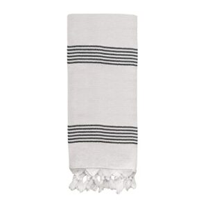 sweet water decor turkish cotton + bamboo hand towel, large size 19 x 35 inches | natural with decorative stripes | kitchen, bathroom, dish, or baby towel (multi black stripes)