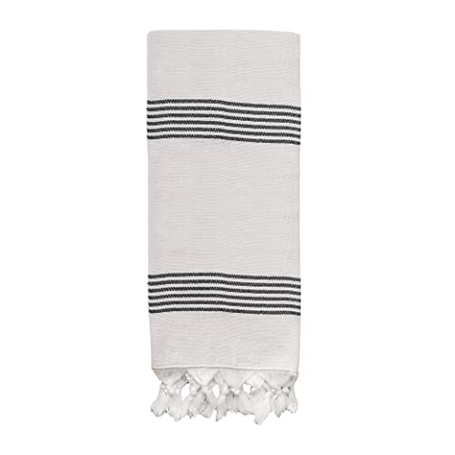 Sweet Water Decor Turkish Cotton + Bamboo Hand Towel, Large Size 19 x 35 inches | Natural with Decorative Stripes | Kitchen, Bathroom, Dish, or Baby Towel (Multi Black Stripes)