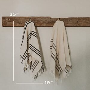 Sweet Water Decor Turkish Cotton + Bamboo Hand Towel, Large Size 19 x 35 inches | Natural with Decorative Stripes | Kitchen, Bathroom, Dish, or Baby Towel (Multi Black Stripes)