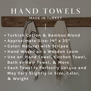 Sweet Water Decor Turkish Cotton + Bamboo Hand Towel, Large Size 19 x 35 inches | Natural with Decorative Stripes | Kitchen, Bathroom, Dish, or Baby Towel (Multi Black Stripes)