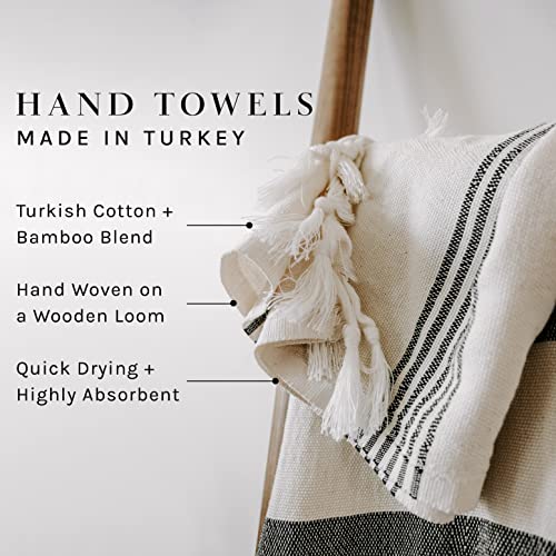 Sweet Water Decor Turkish Cotton + Bamboo Hand Towel, Large Size 19 x 35 inches | Natural with Decorative Stripes | Kitchen, Bathroom, Dish, or Baby Towel (Multi Black Stripes)