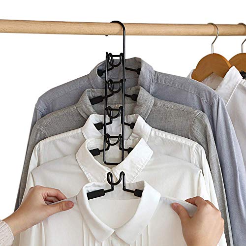 CESHUMD Space Saving Hangers for Clothes Detachable 5 Layers Stainless Steel Non-Slip Foam Padded Velvet Skirt Hangers Metal Closet Storage Organizer for Suits Pants Shirts Jeans 5-Tier Black