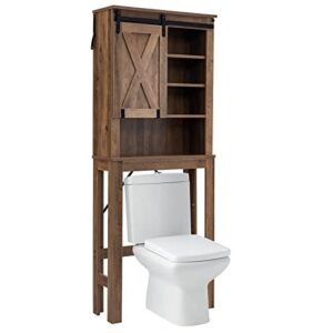 giantex over the toilet storage cabinet - freestanding toilet rack with sliding barn door, 3-level adjustable shelves, anti-toppling devices, non-slip foot pads, bathroom toilet shelf, rustic brown