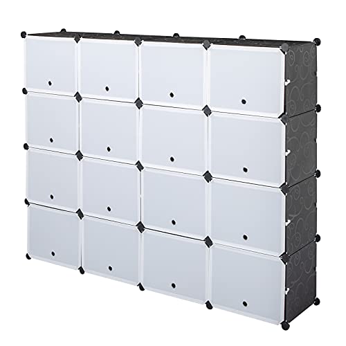 DESIGNSCAPE3D 8 Tier Portable 64 Pair Shoe Rack Organizer 32 Grids Cube Storage Organizer with Doors Expandable for Heels, Boots, Slippers, Black