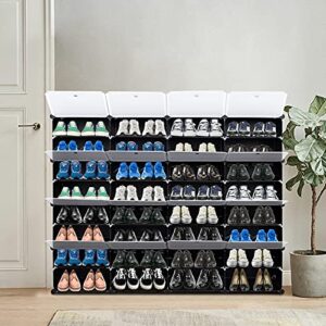 DESIGNSCAPE3D 8 Tier Portable 64 Pair Shoe Rack Organizer 32 Grids Cube Storage Organizer with Doors Expandable for Heels, Boots, Slippers, Black