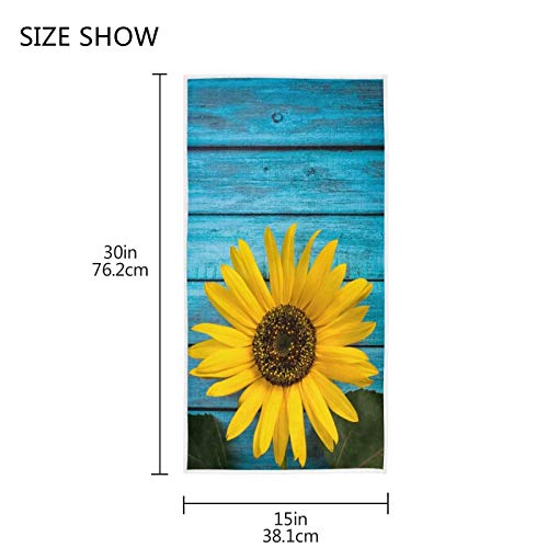 QUGRL Blue Wood Sunflower Hand Towels Yellow Flower Kitchen Dish Towels, Soft Quality Premium Fingertip Washcloths Bathroom Decor for Guest Hotel Spa Gym Sport 30 x 15 inches