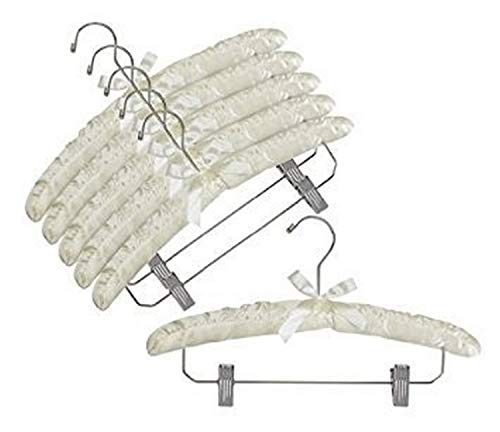 Only Hangers Ivory Satin Padded Hangers w/ Chrome Hook & Clips - Pack of (6)