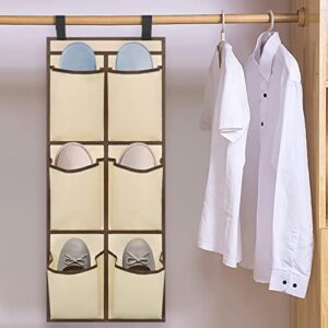 JMLHMXC 6 Pockets- Shoe Organizer Hanging,Space Saving, Used with Our Double Layer Shoe Rack, Hook and Loop Fasteners,31.3×12.6 Khaki