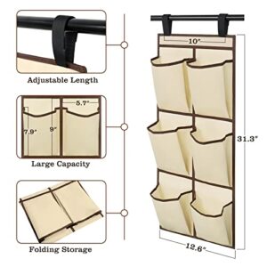 JMLHMXC 6 Pockets- Shoe Organizer Hanging,Space Saving, Used with Our Double Layer Shoe Rack, Hook and Loop Fasteners,31.3×12.6 Khaki