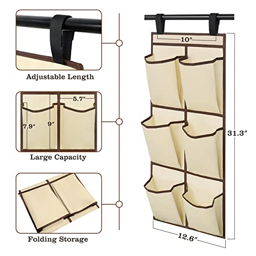 JMLHMXC 6 Pockets- Shoe Organizer Hanging,Space Saving, Used with Our Double Layer Shoe Rack, Hook and Loop Fasteners,31.3×12.6 Khaki