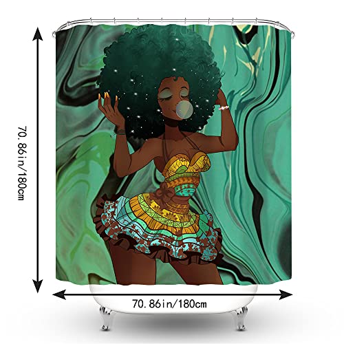 Izayoi 4Pcs Black Girl Shower Curtains Sets Kids Bathroom Sets with Shower Curtain and Rugs, Colorful Bubble Girl Cute Shower Curtains with Rugs and Toilet Lid Cover