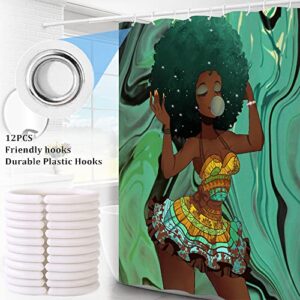 Izayoi 4Pcs Black Girl Shower Curtains Sets Kids Bathroom Sets with Shower Curtain and Rugs, Colorful Bubble Girl Cute Shower Curtains with Rugs and Toilet Lid Cover