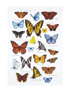 peking handicraft 04ser531wc field guide butterflies flour sack kitchen towel, 25-inch height, cotton
