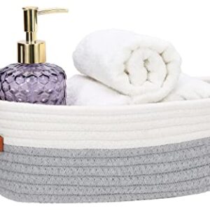 HLWDFLZ Bathroom Countertop Organizer Basket, Cotton Rope Woven Storage Basket Toilet Paper Decorative Basket for Bathroom, Bedroom, Living Room, Entryway (White/Gray)