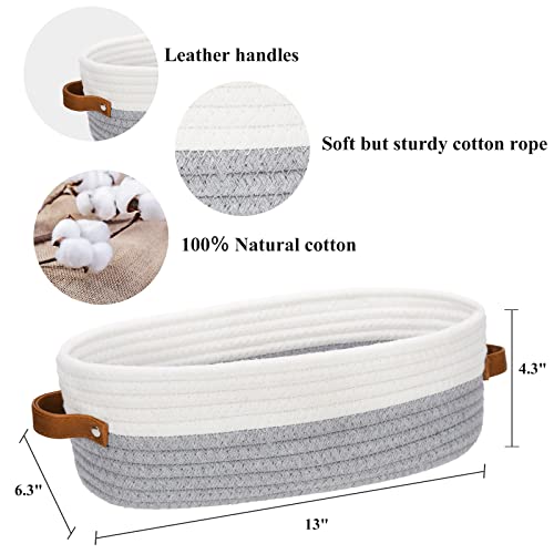 HLWDFLZ Bathroom Countertop Organizer Basket, Cotton Rope Woven Storage Basket Toilet Paper Decorative Basket for Bathroom, Bedroom, Living Room, Entryway (White/Gray)