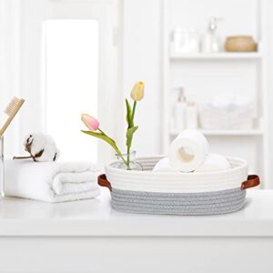 HLWDFLZ Bathroom Countertop Organizer Basket, Cotton Rope Woven Storage Basket Toilet Paper Decorative Basket for Bathroom, Bedroom, Living Room, Entryway (White/Gray)