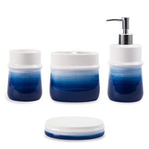 rzcnc navy blue bathroom accessories set, 4-piece blue ceramic bathroom decorations accessories set,contain toothbrush cup,soap dispenser,soap dish,tumbler